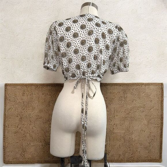 Forever 21 Zodiac Celestial Sun Star Moon Chiffon Wrap Bell Top Blouse S - Picture 3 of 7